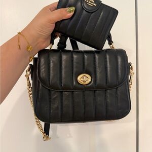 Coach Black Quilted Leather Shoulder Bag with Gold Hardware